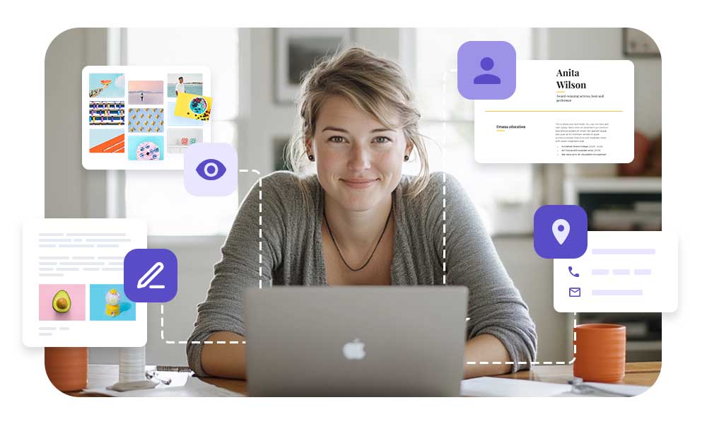 A person organizing content and tools while planning a personal website
