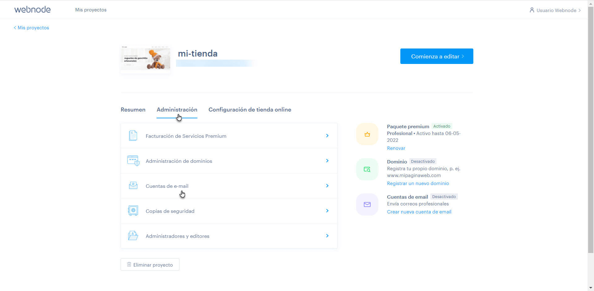 Administrar cuentas de email