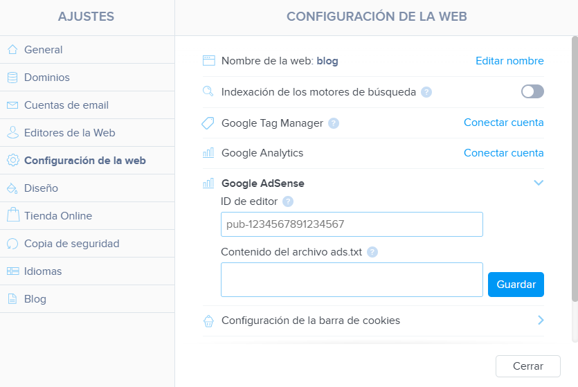 Cómo conectar AdSense a una web o blog Webnode