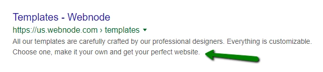 Meta description example in Google search results