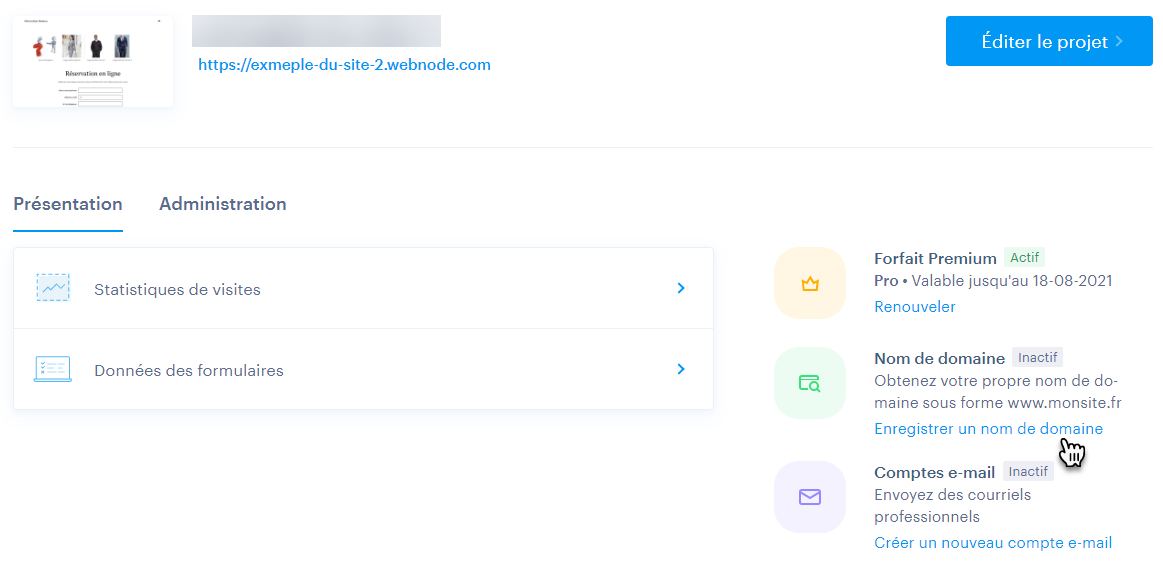 Enregistrer un nouveau domaine avec Webnode