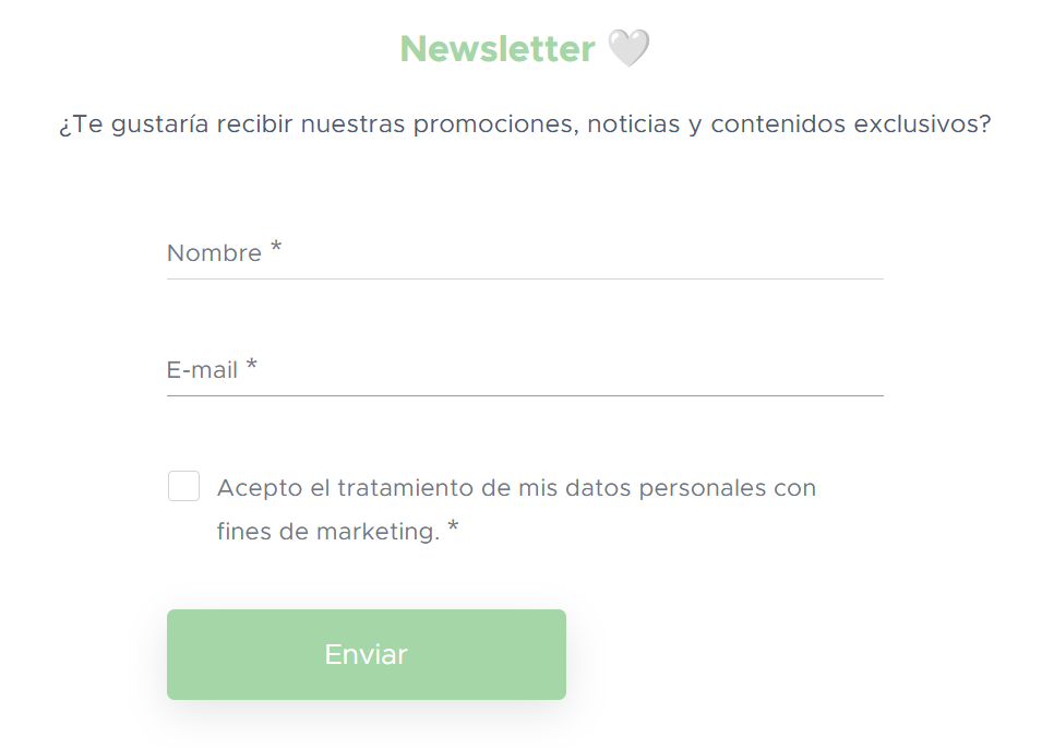 Ejemplo de un formulario de contacto de un usuario de Webnode, en el que se muestra el diseño y la estructura del formulario.