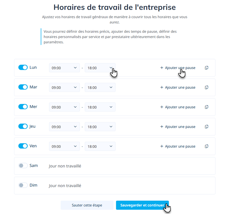 horaires de travail