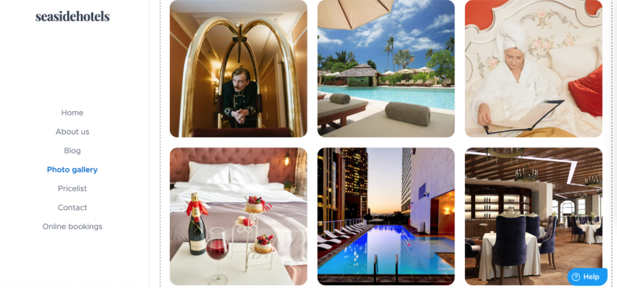 An image of a hotel photo gallery created by Webnode's AI Website Builder.