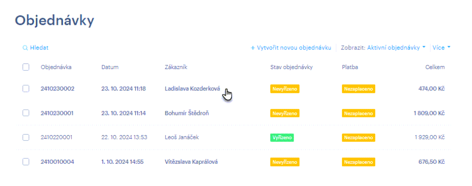 Správa objednávek v administraci e-shopu Webnode