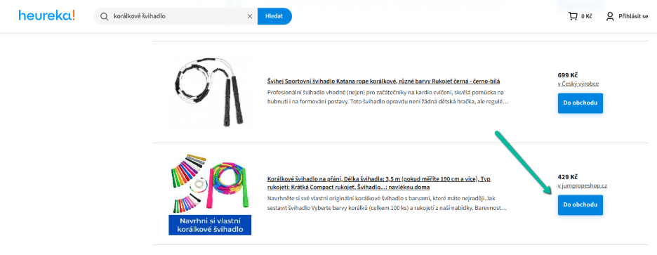 Příklad zobrazení produktů na Heurece 