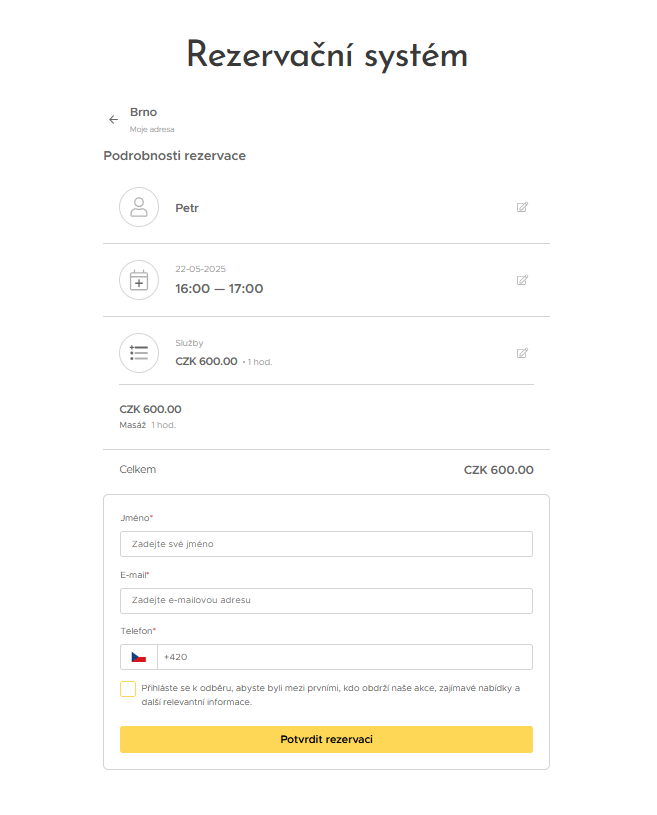 online rezervační systém Webnode
