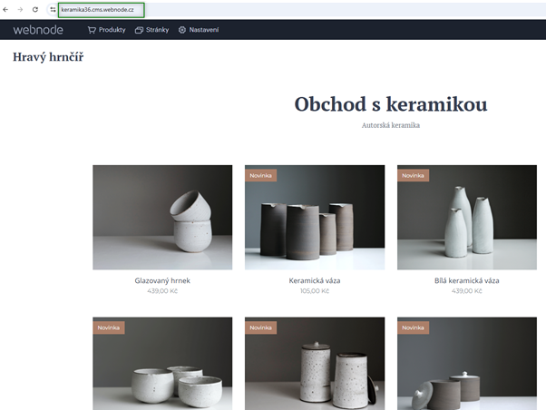 Zobrazení projektové subdomény v editoru Webnode