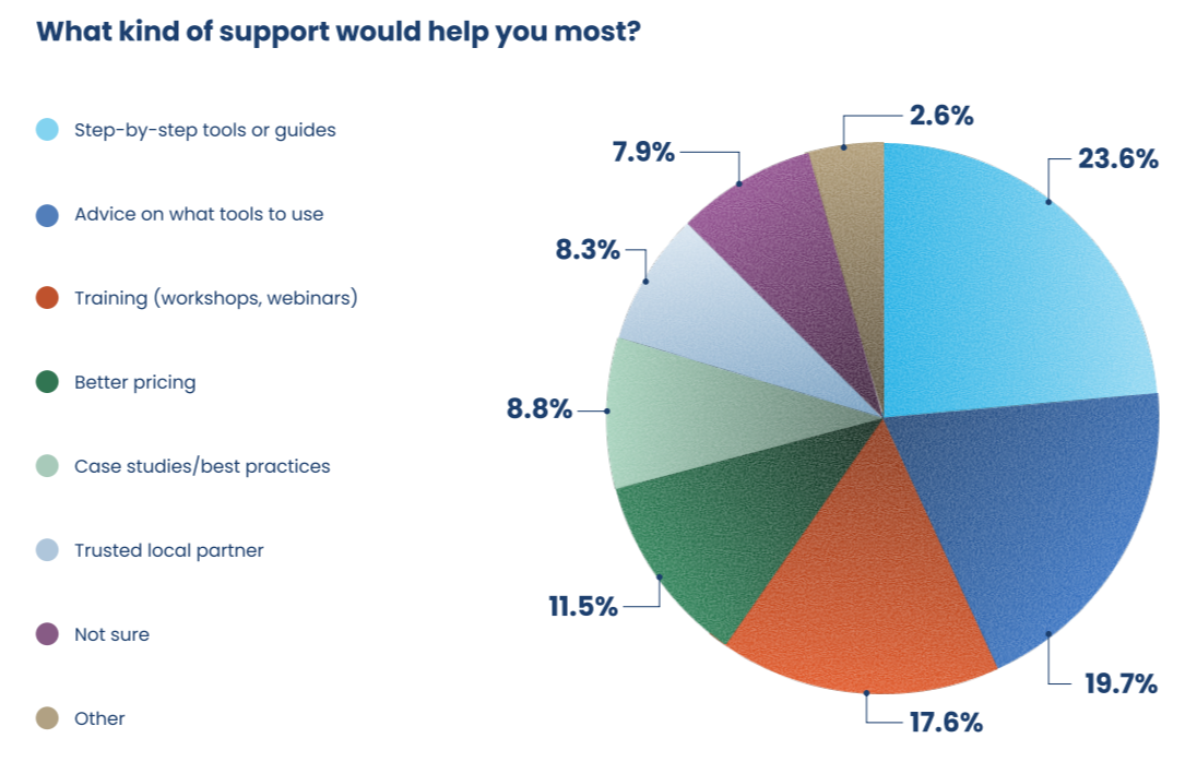 This pie chart shows the ways in which they would like further guidance on the use of AI.