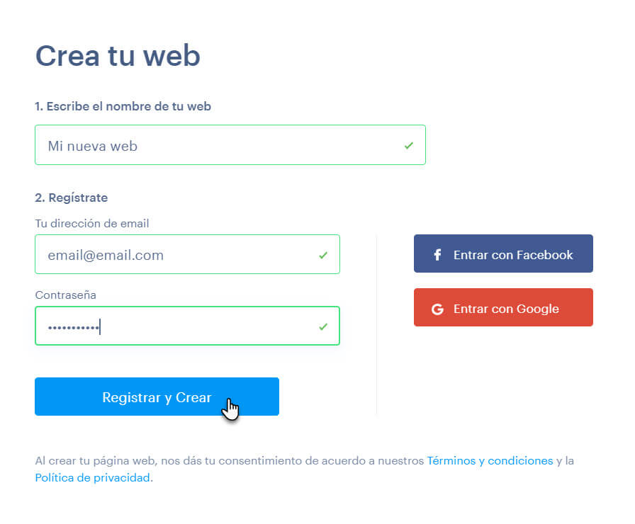 registrar y crear