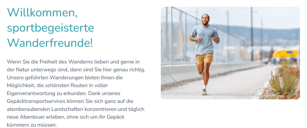 Ergebnis des Abschnitts für eine Reiseführer/Wanderführer-Website. 