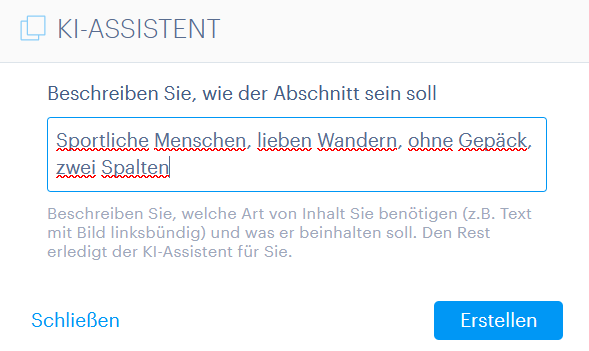 Kurzes Beispiel für eine Eingabeaufforderung mit zwei Spalten Text.