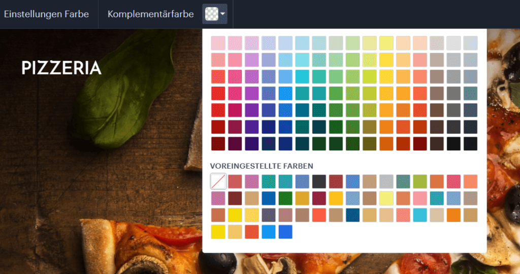 Komplementärfarben im Webnode Editor