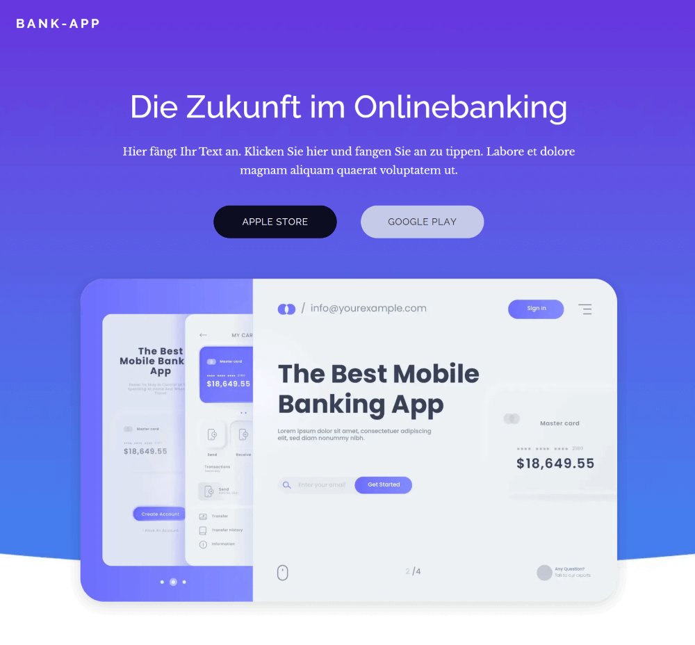 Landing Page Beispiel für Apps