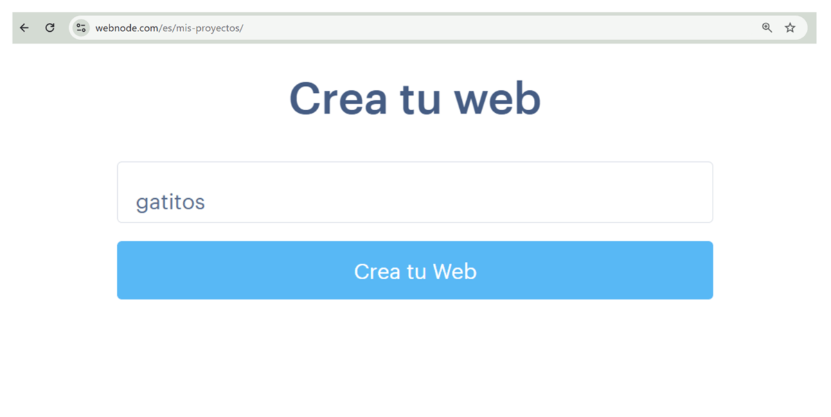 Nombre del proyecto al crear un nuevo proyecto web con Webnode