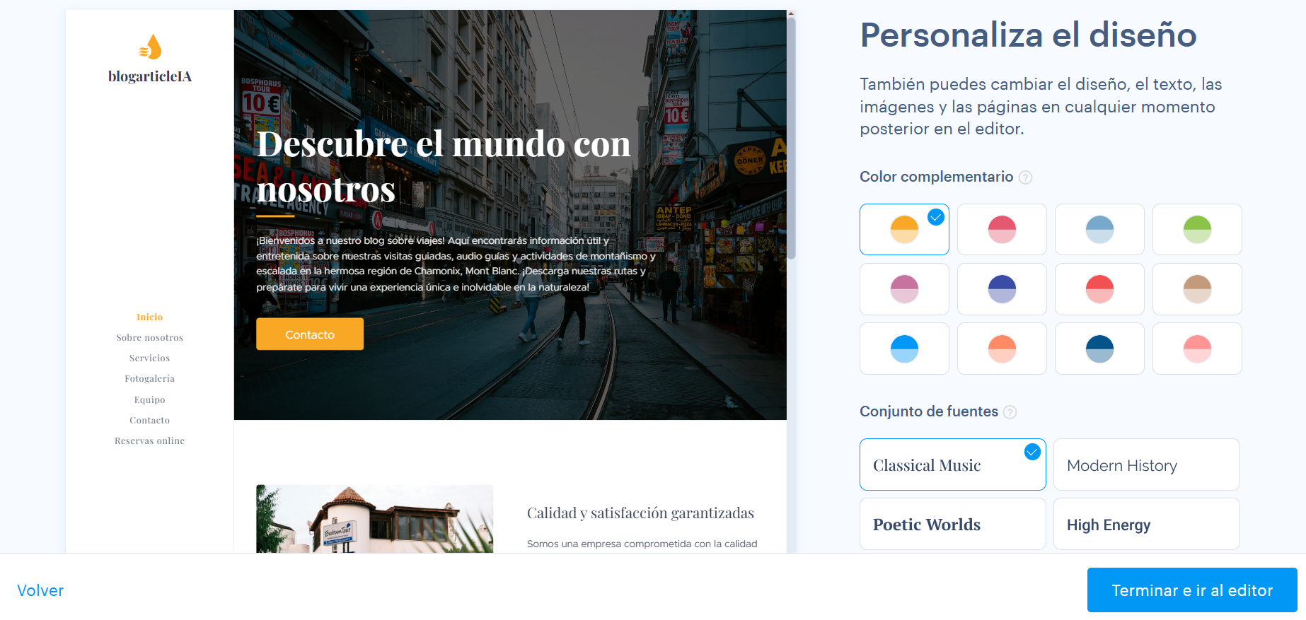 Personaliza el diseño. Modifica colores y fuente de la plantilla seleccionada