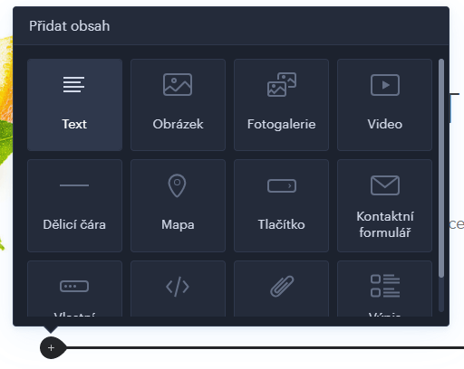 Přidávání obsahu v editoru Webnode