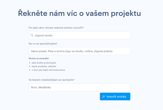 Příklad stručného popisu projektu jógového studia