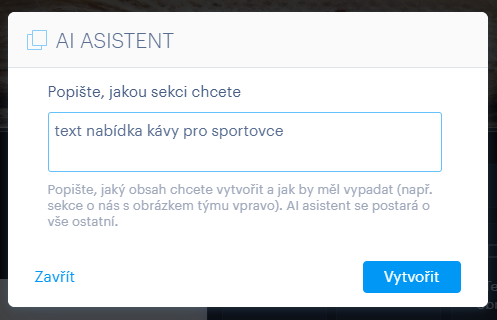 Příklad stručného zadání pro AI asistenta