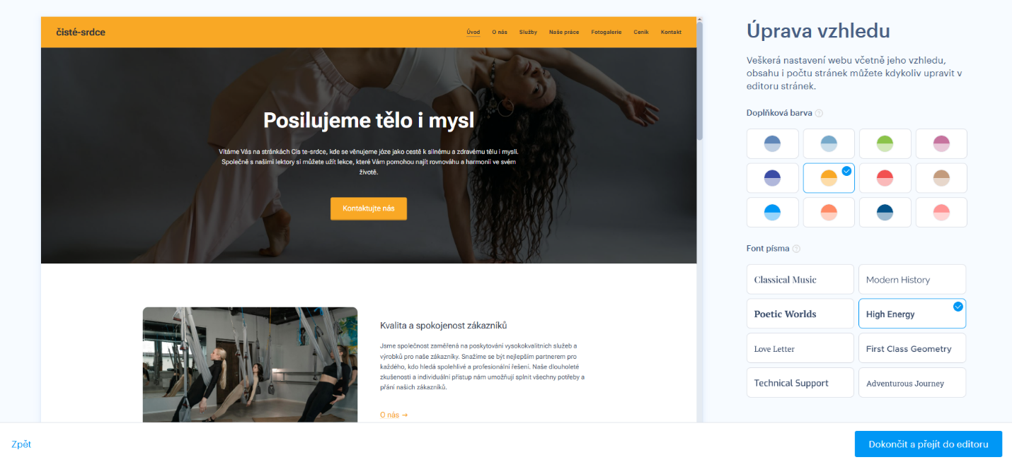 Přizpůsobte si barvy a font vybrané šablony.