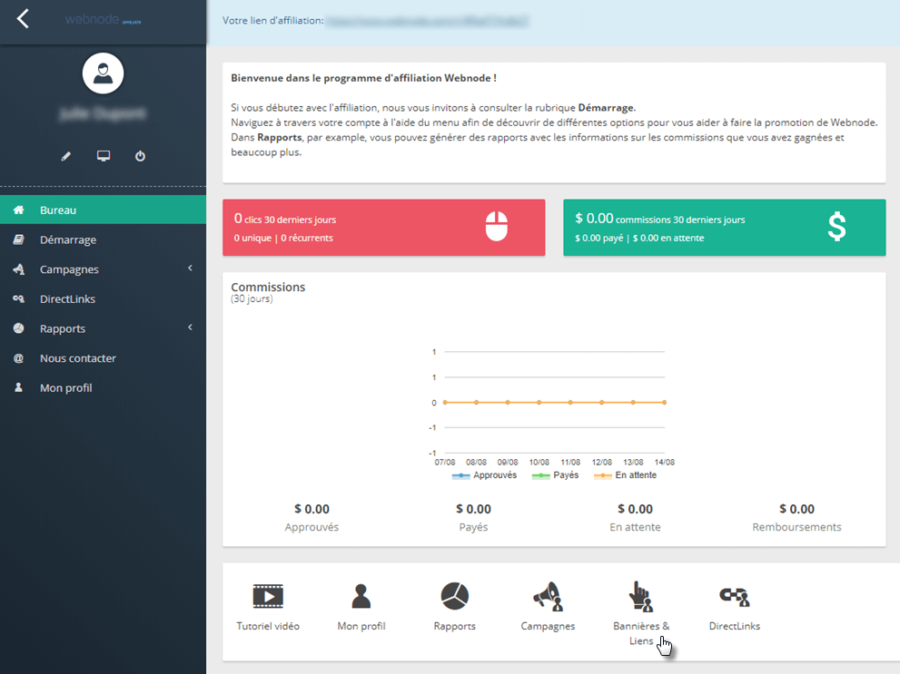 Tableau d'affiliation Webnode