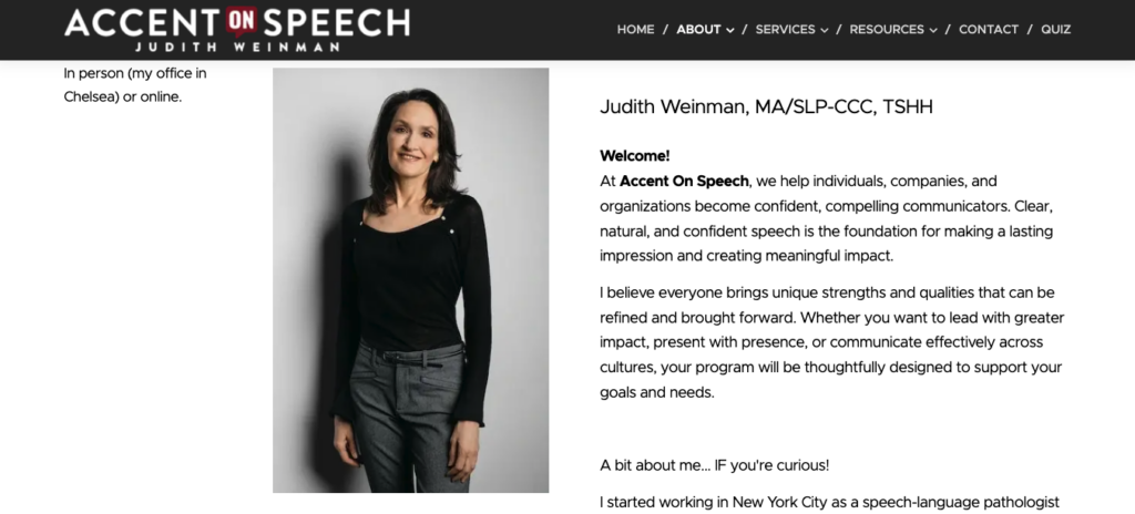 An example of a personal website made with Webnode, a freelancer website, Accent on Speech.