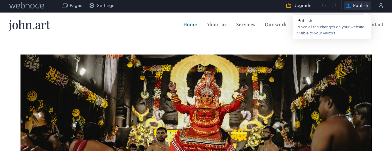 A picture showing a Webnode website ready to publish. It only takes seconds to create and publish your website.