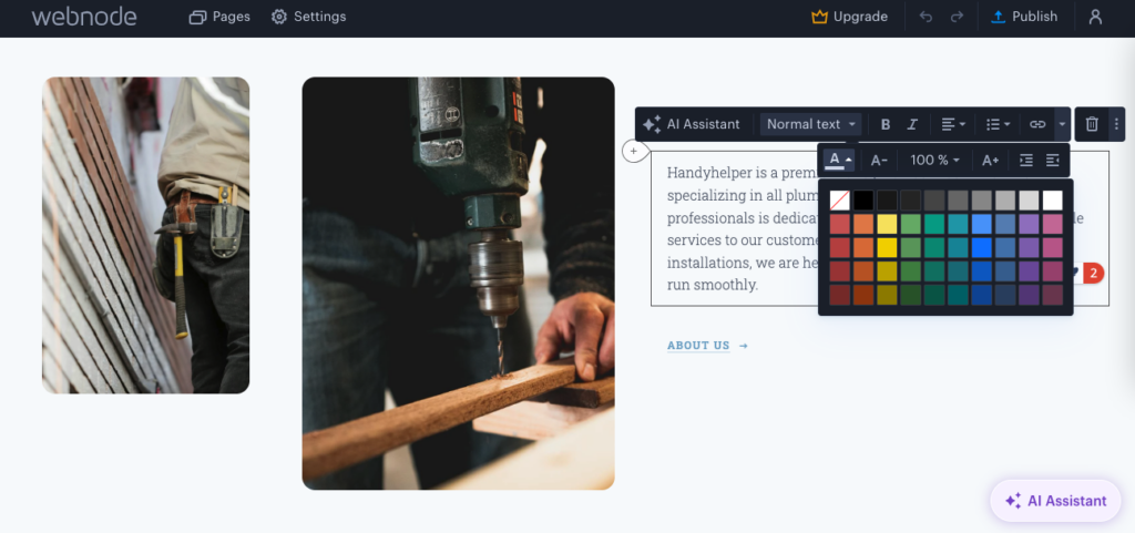 A screenshot of a website made with webnode being editied.