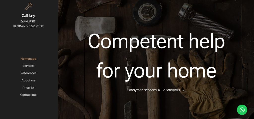 The homepage of an active handyman website created by a user of Webnode.