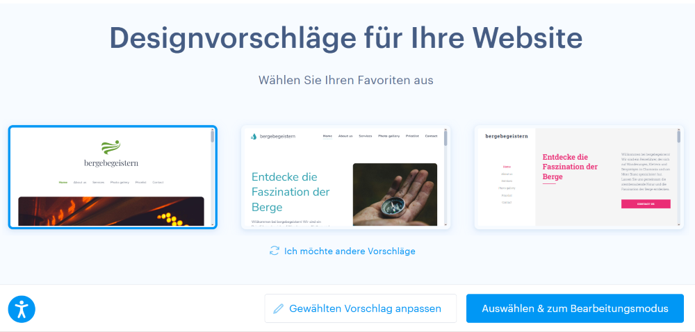 Designvorschläge aussuchen 