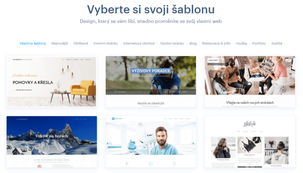 výběr šablony ve Webnode