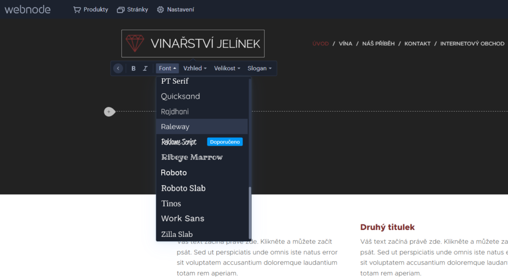 Volba písma v poli pro logo